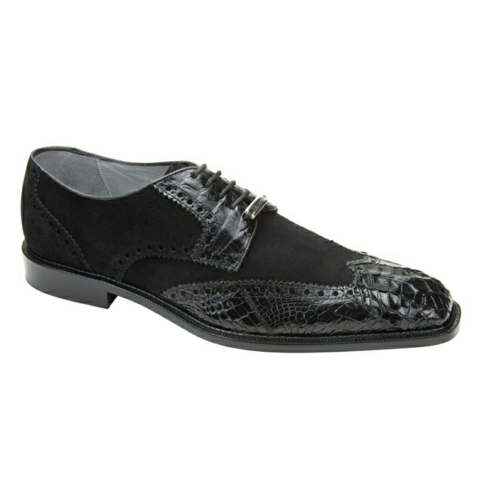 Crocodile/Suede Shoes Black - Belvedere